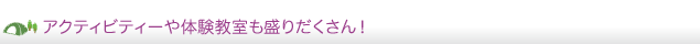 アクティビティーや体験教室も盛りだくさん！