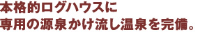 本格的ログハウスに 専用の源泉かけ流し温泉を完備。
